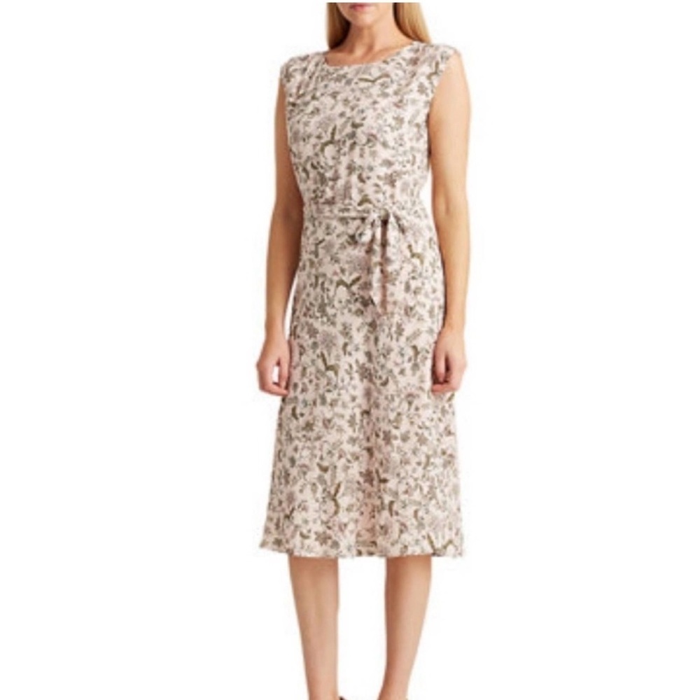 Ralph Lauren Georgette Pink Floral Midi Belted Sleeveless Dress. B5